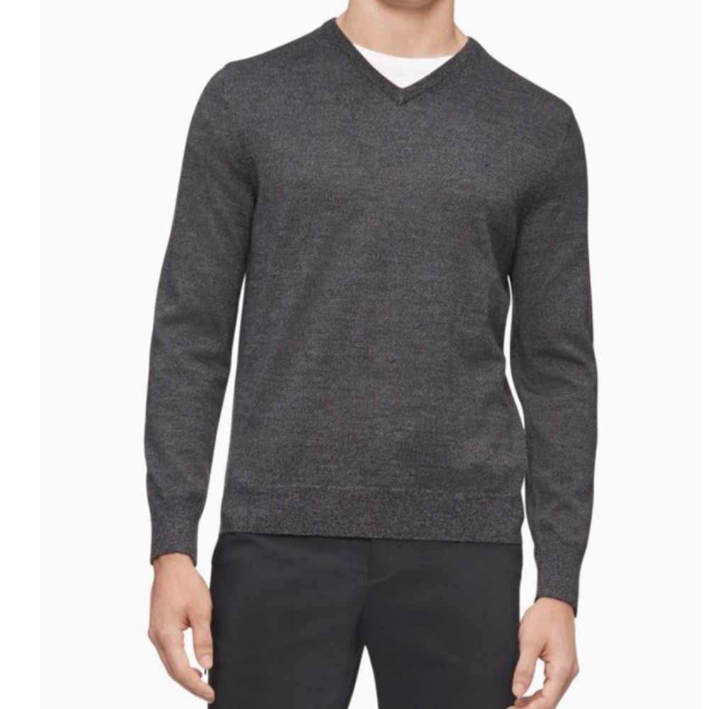Calvin Klein V-Neck Silk Knit Slim Fit Sweater, Gray, Lightweight, Size Medium
